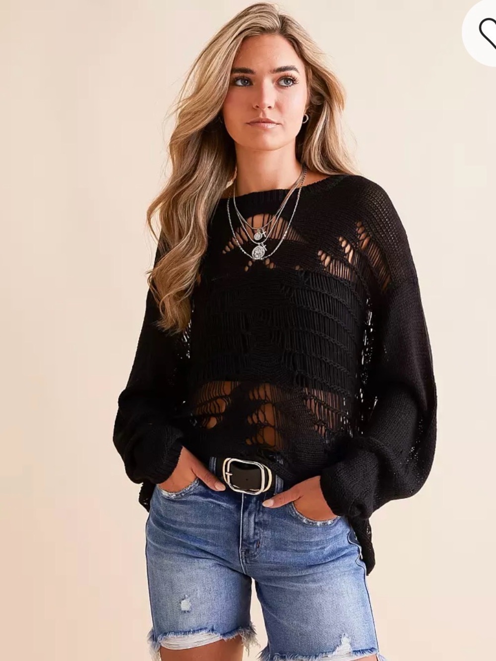 Daytrip Black Open-Weave Crewneck Sweater